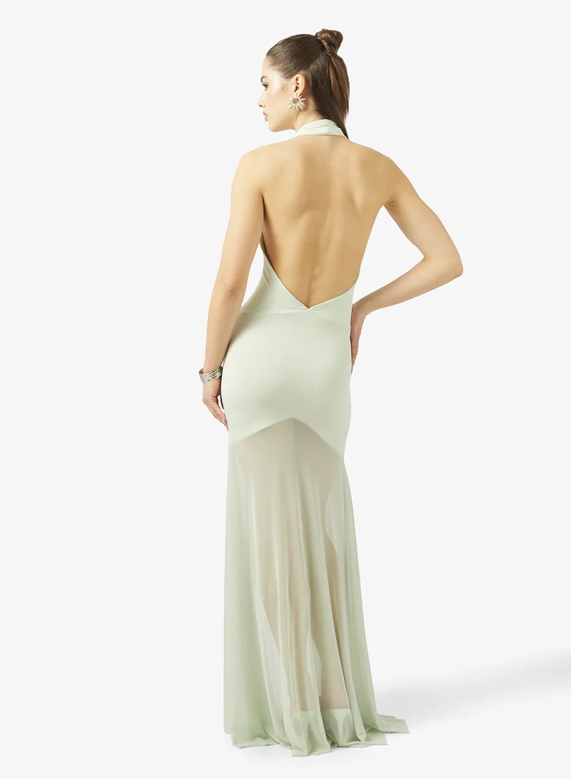 Ginger Halter Neck Frill Detail Maxi Dress